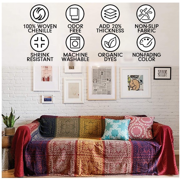 Bohemian Tribal Throws Blankets Reversible 87x102” - Picture 4 of 6